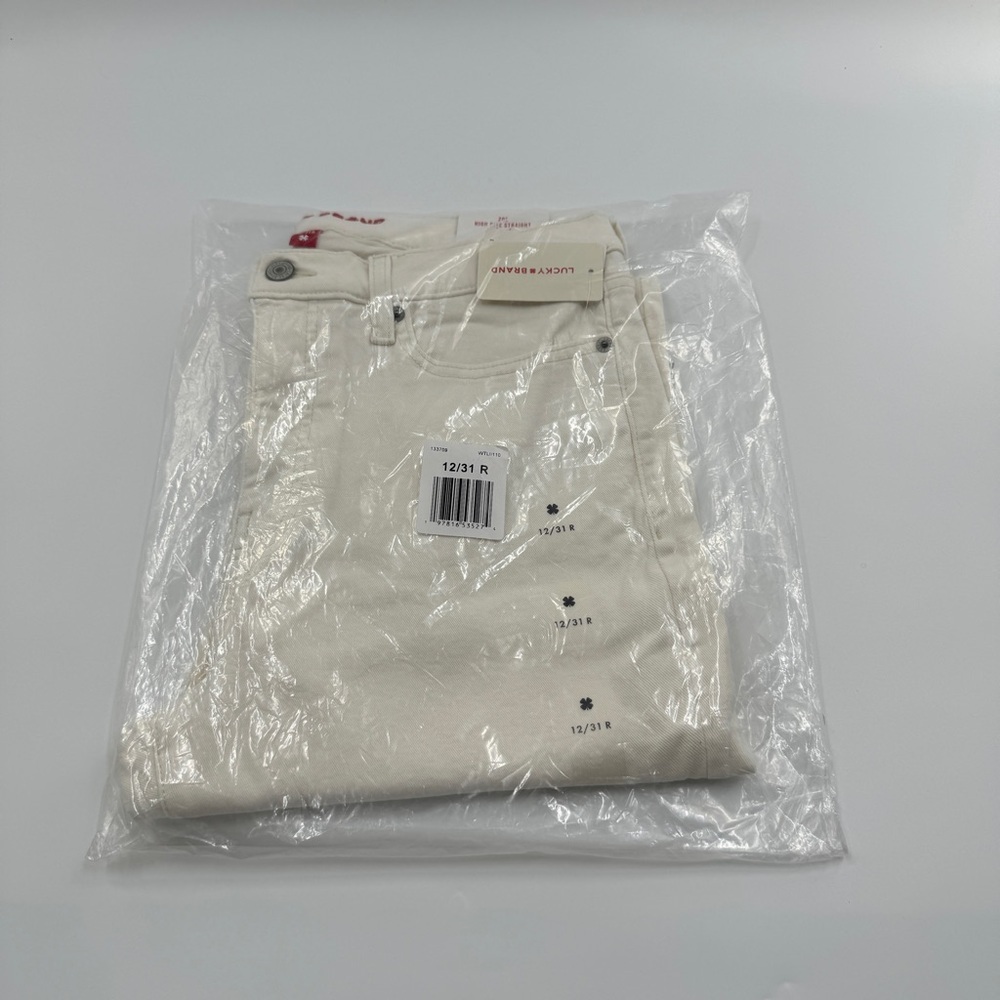 Lucky Brand Zoe High Rise Straight Jeans Cream Comfort Stretch Size 12/31R NWT - Picture 2 of 9